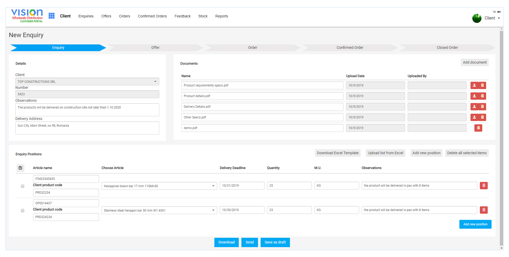 Vision Retail Distribution customer self-service portal