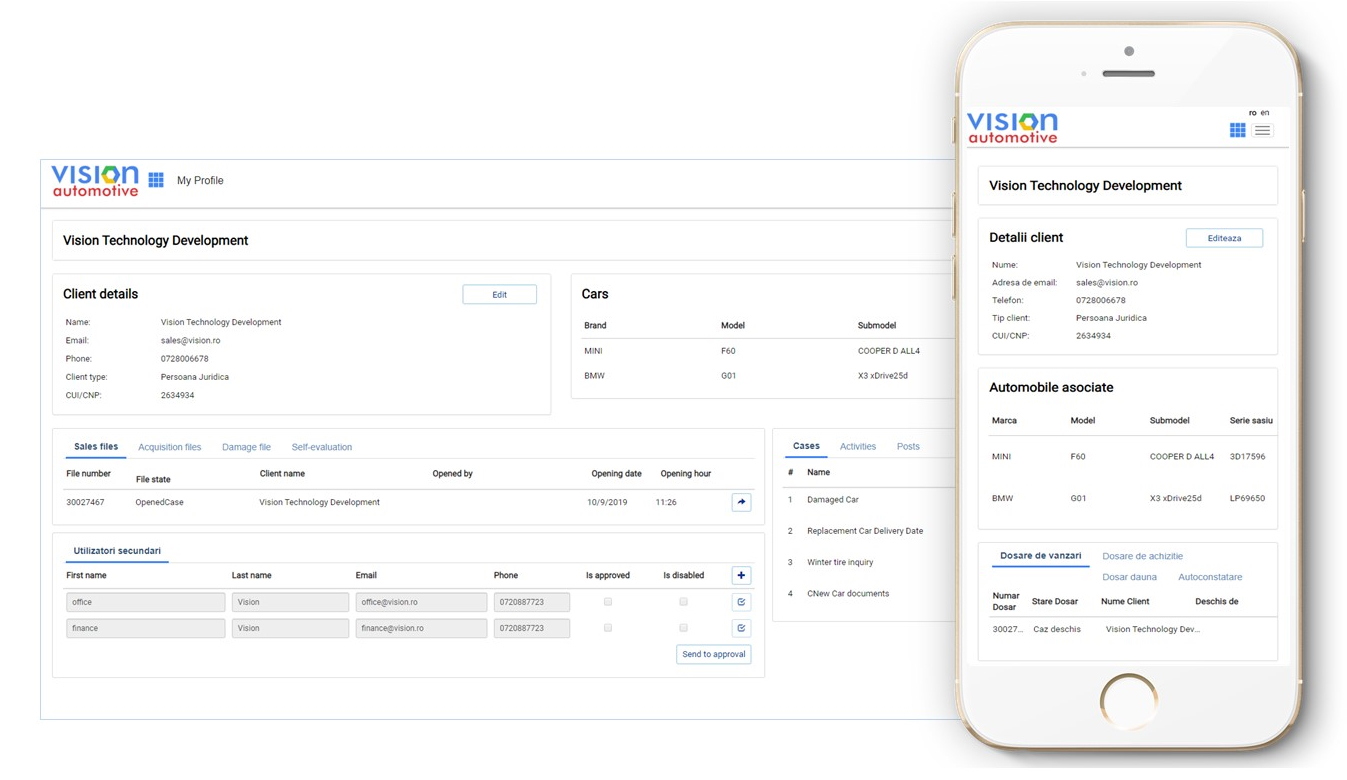 Vision Automotive customer self-service portal and mobile application