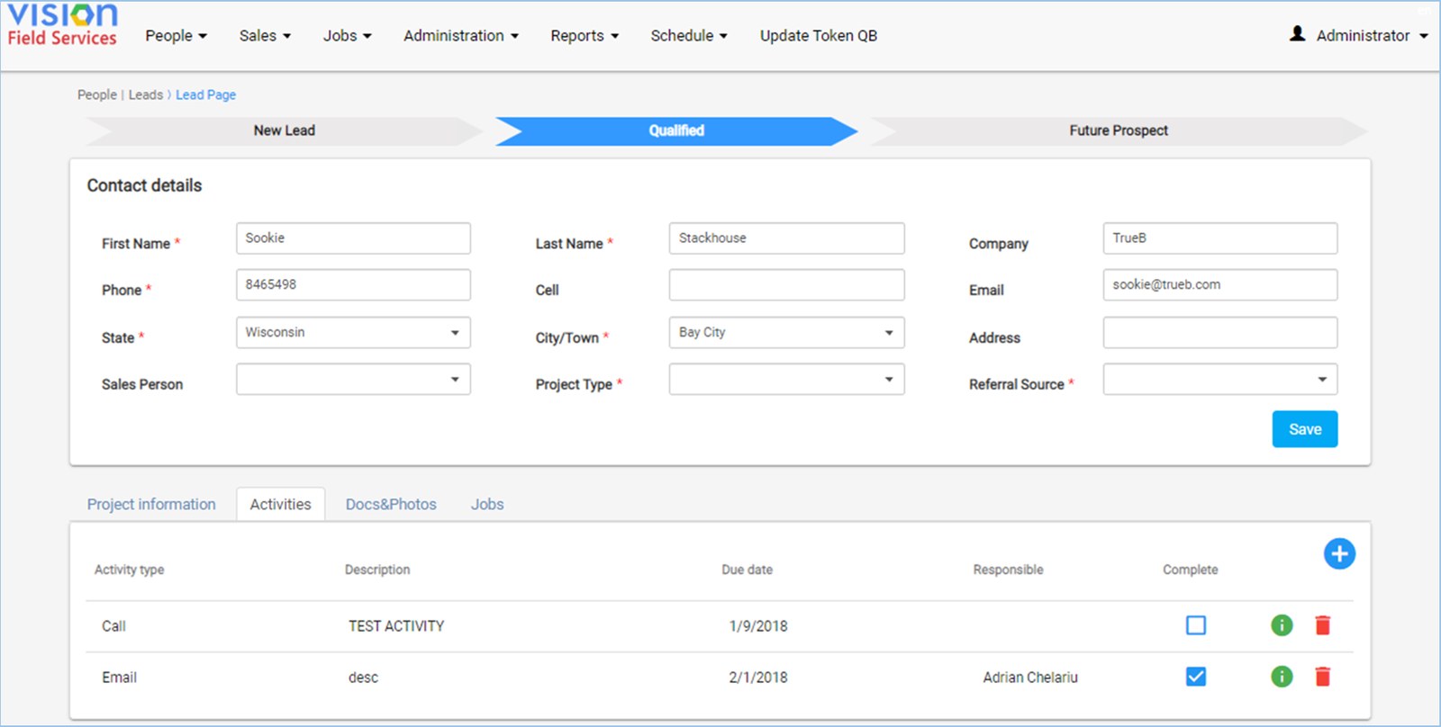 Vision Field Services lead and client management